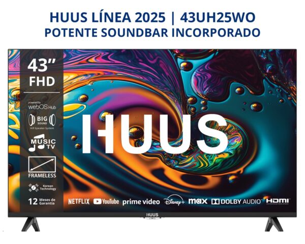 HUSS | Smart TV 43″ FHD Línea 2025 WEBOS (Soundbar Incorporado) 43UH25WO